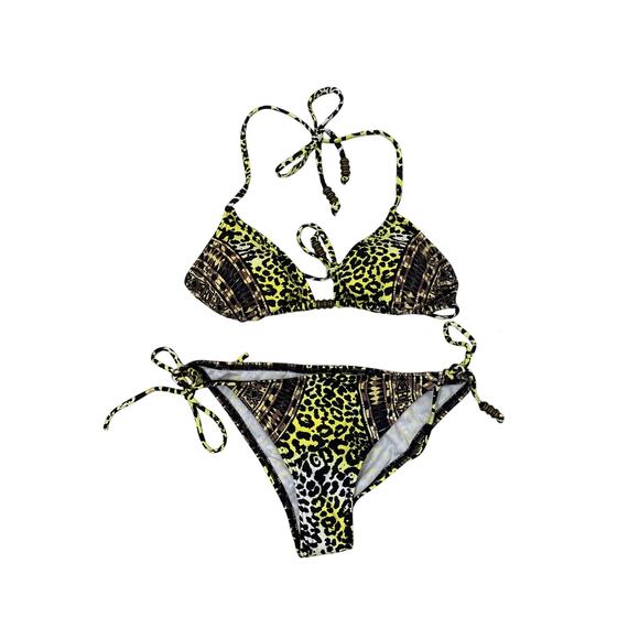 Billabong Bikini Womens Medium Neon Yellow Leopard Print Triangle Top NWT - Picture 1 of 8